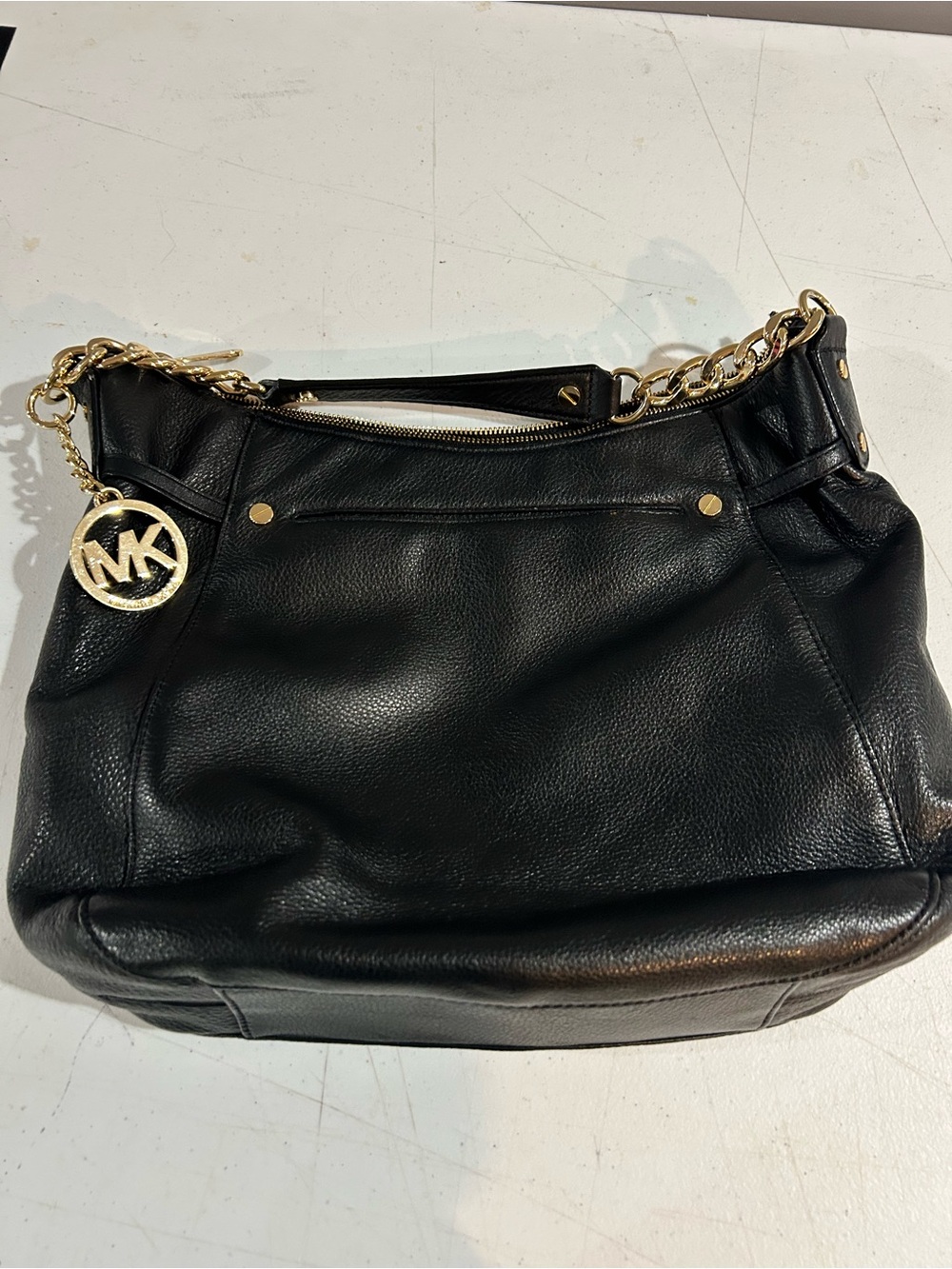 Michael Kors Black Leather Shoulder Bag with Gold Chain